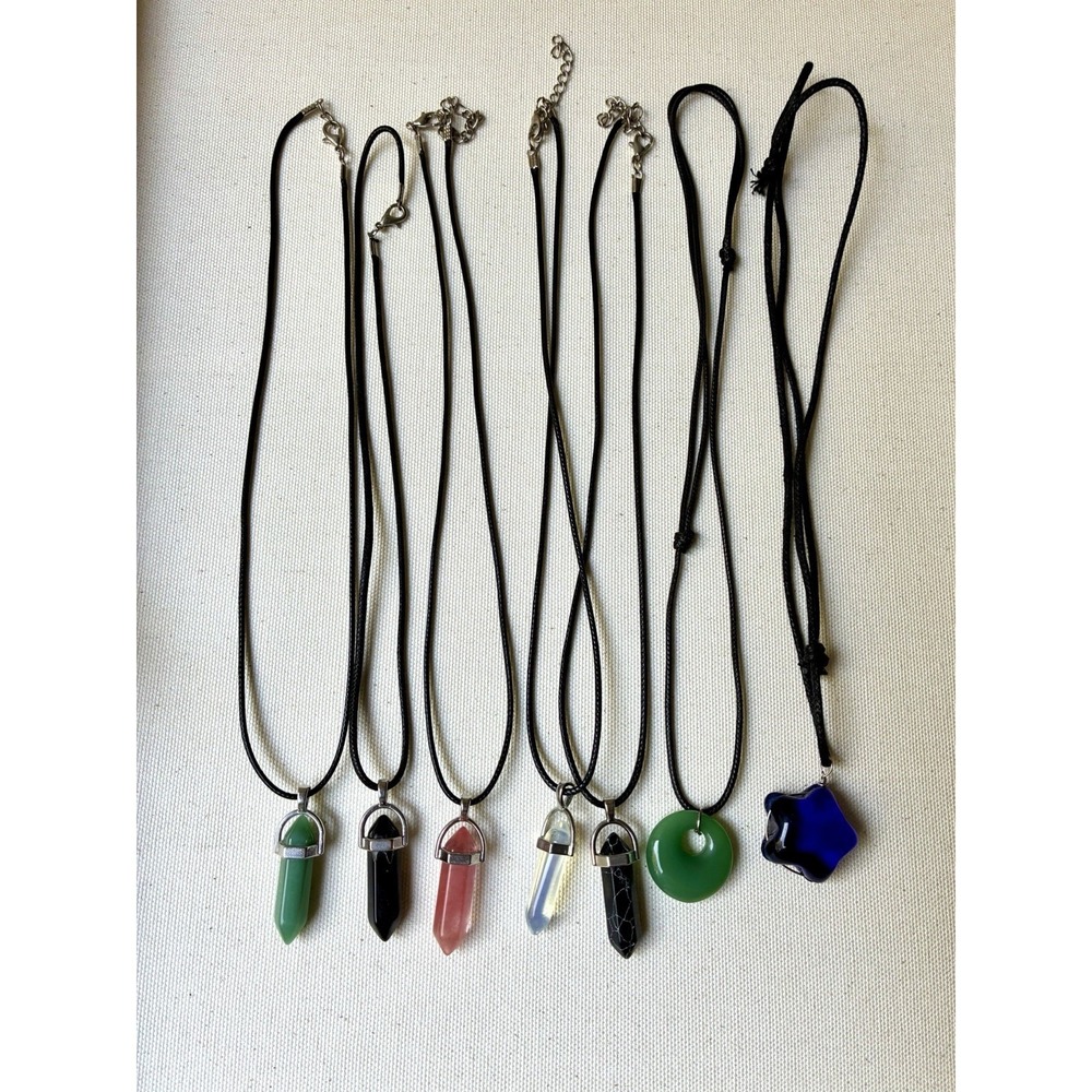 7 Pc Crystal Gemstone Style Pendant Necklace Lot Point Donut Star Mixed